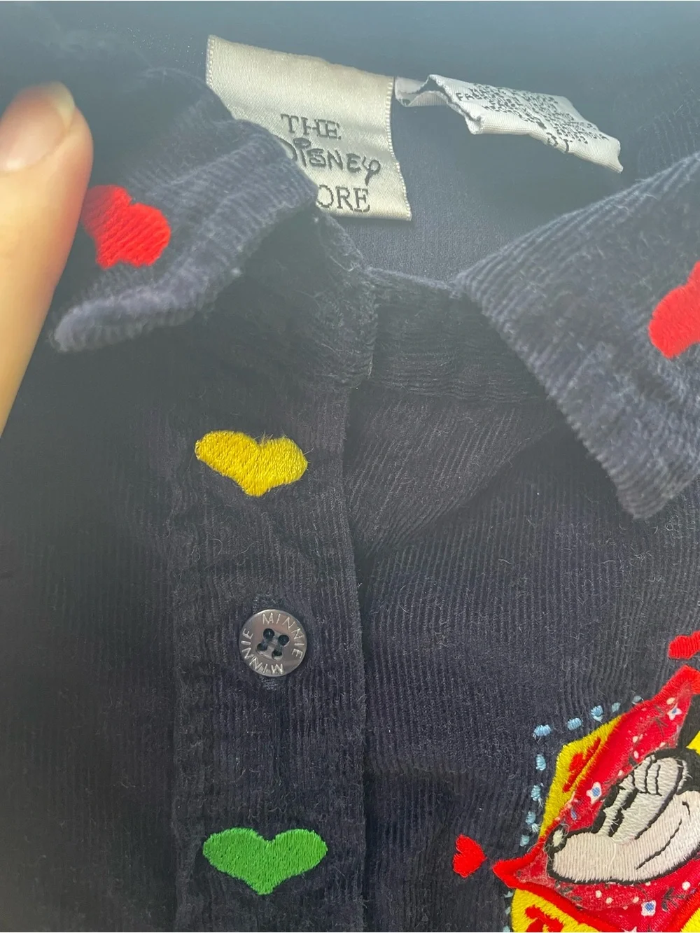 Vintage Disney Minnie Mouse Corduroy Button-Front Dress with Embroidered Accents